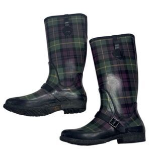 L.L.Bean Wellies Women’s Plaid Rubber Rain Boots. Size 10.